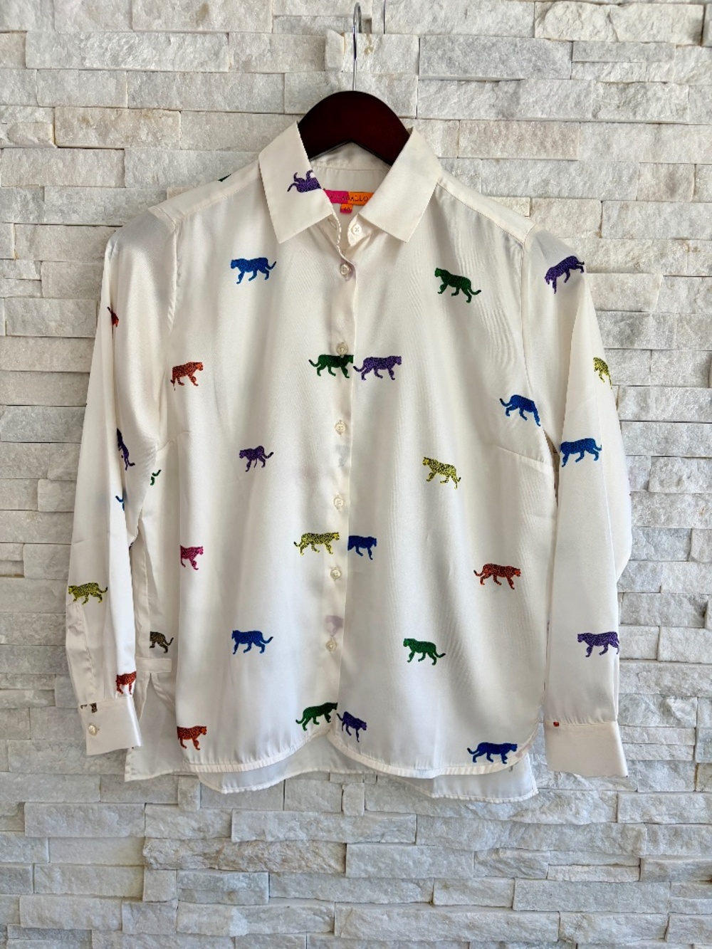 Vilagallo Leopard Print Satin Blouse - Like New Condition